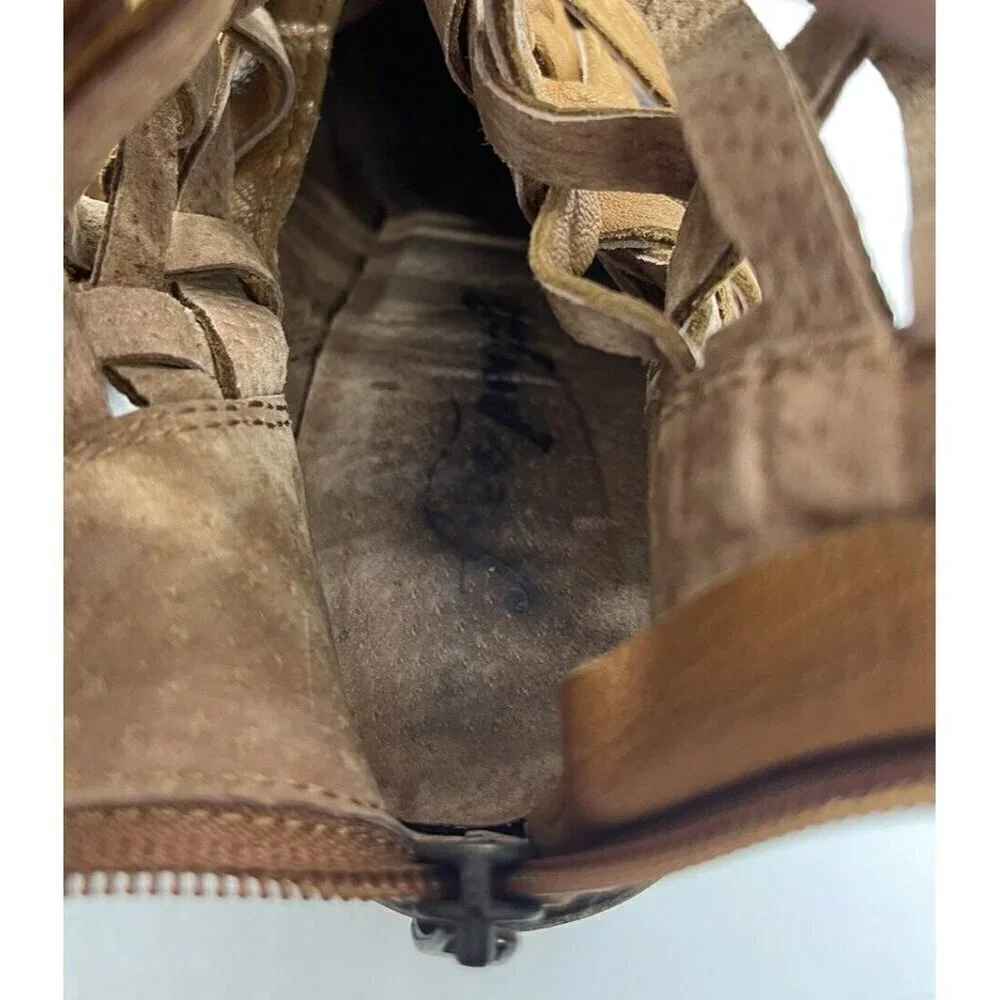 Free People Carrera Bootie Woven Ankle Boots Vintage Tan Leather Size 39 US 8.5